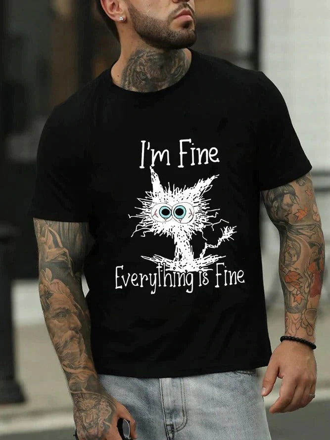 Je vais bien, tout va bien, t-shirt avec slogan imprimé pour hommes 