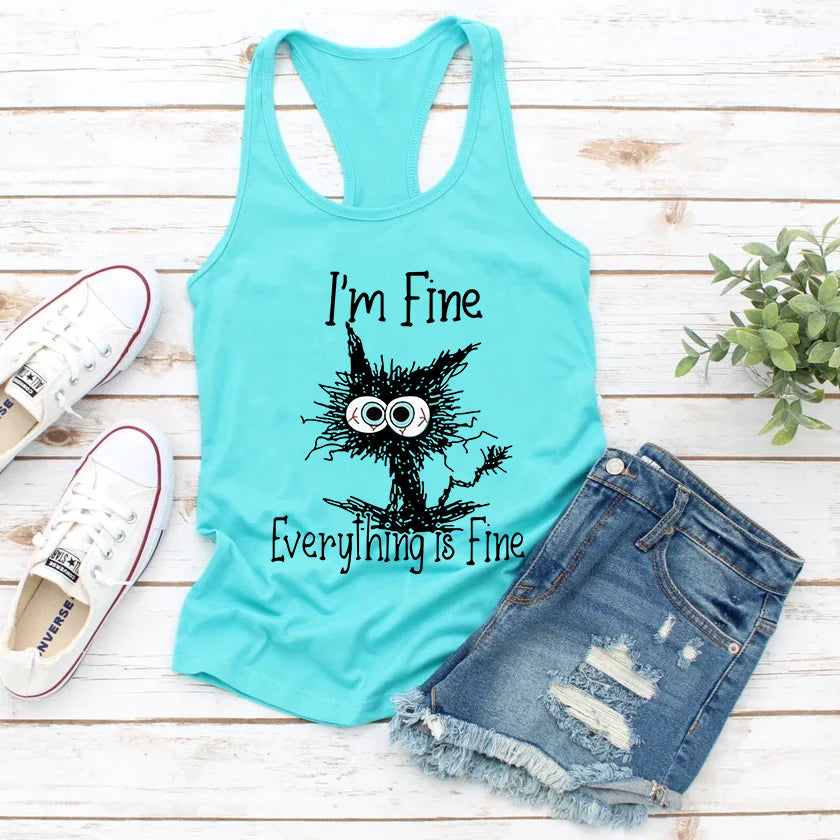 I'm Fine Everything Is Fine Letter Print Women Slogan Tank Top