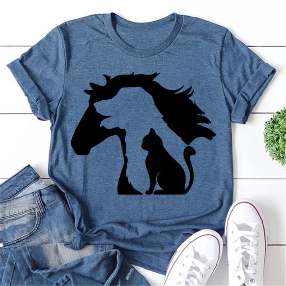 Lovely Horse Dog Cat  Print Women Slogan T-Shirt