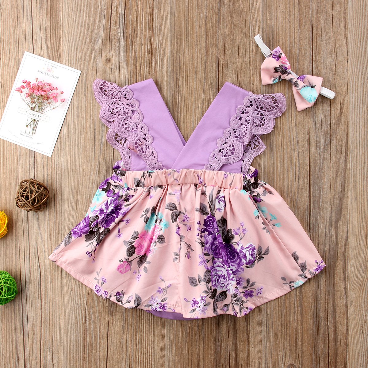 2PCS Lovely Floral Printed Baby Romper