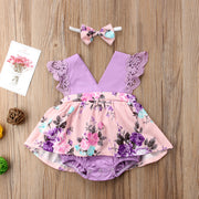 2PCS Lovely Floral Printed Baby Romper