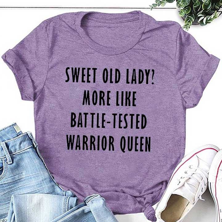 Sweet Old Lady Tee Slogan Lettre Graphique Col rond Femmes T-shirt 
