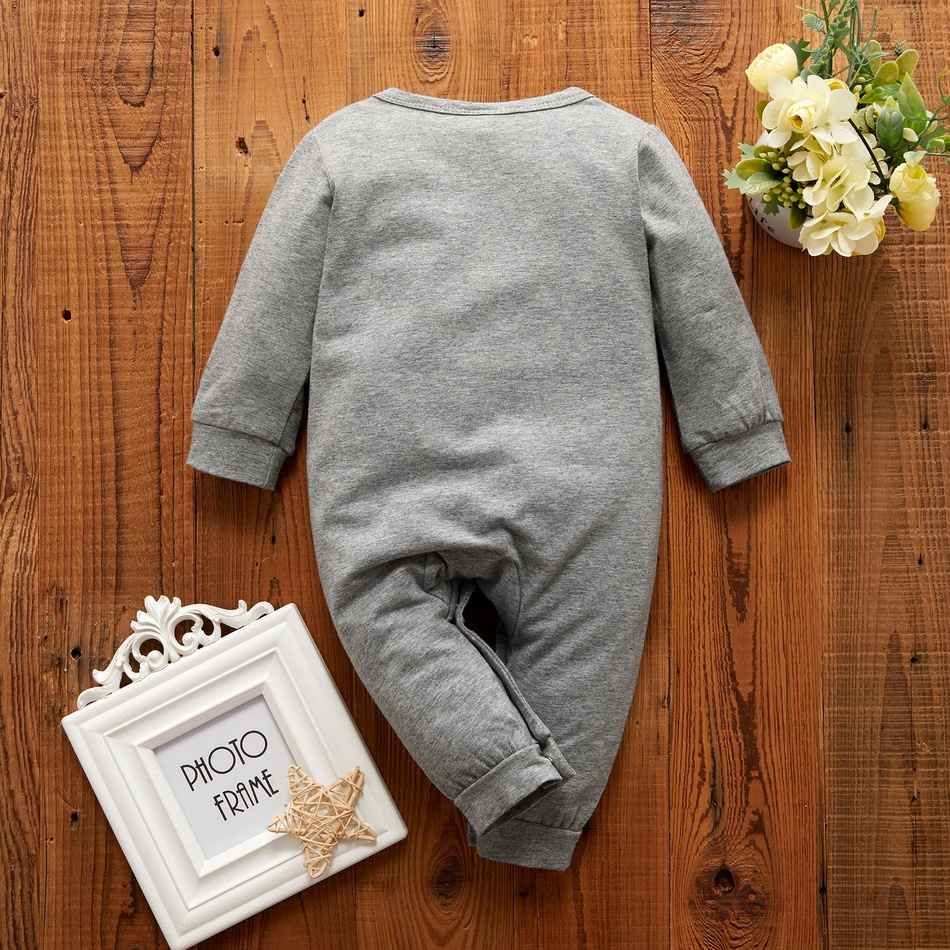 "mom dad me" Lovely Letters Solid Printed Long-sleeve Baby Jumpsuit