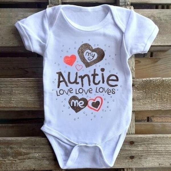 Casual Lovely Baby Kids Romper Bodysuit My Auntie Loves Me Printed Boys Girls Infant Romper