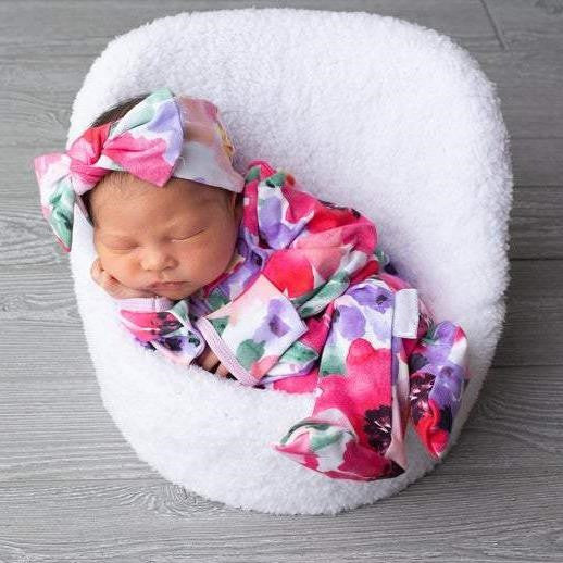 Lovely Baby Full Floral Printed Pajamas With Headband