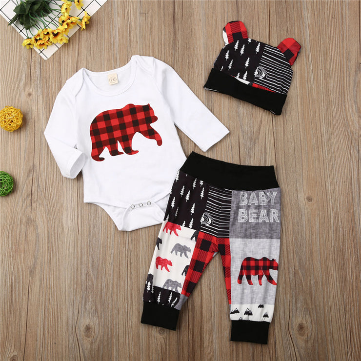 3PCS Cute Bear Printed Baby Set
