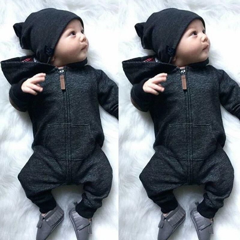 Automne et hiver belle combinaison à capuche pour bébé à manches longues imprimée gris foncé