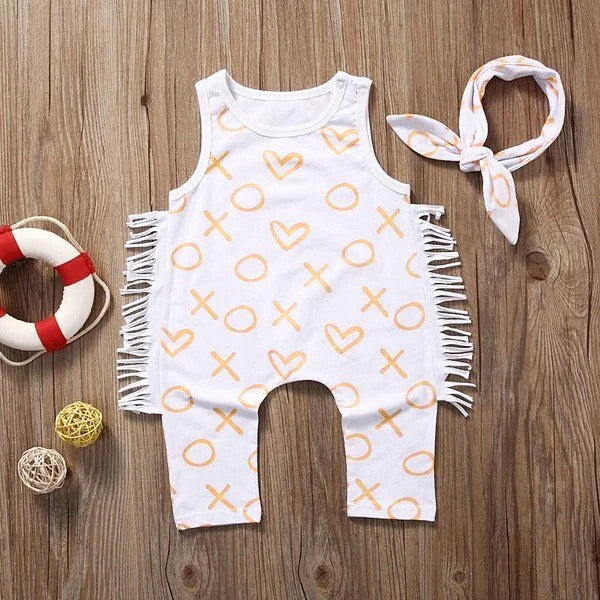 Lovely Baby Girl “OX” Printed Bodysuit Romper Jumpsuit+Headband 2Pcs