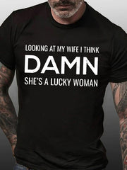 T-shirt avec slogan imprimé pour homme, je regarde ma femme, je pense 