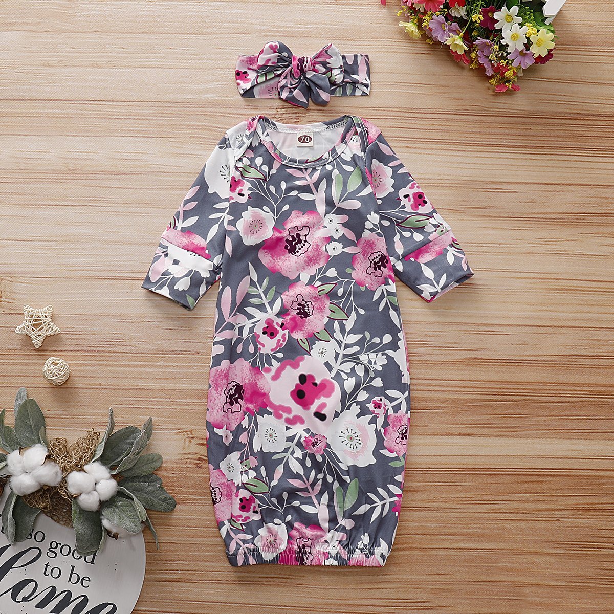 Baby NewBorn Lovely Floral Print Pajamas and Headband