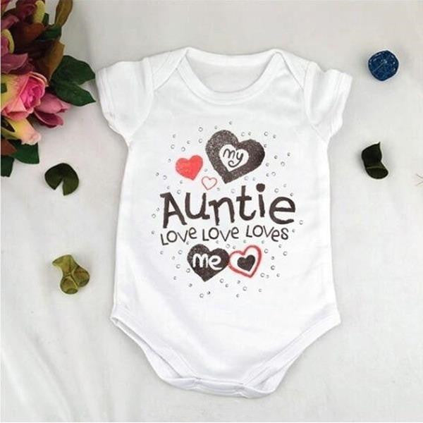 Casual Lovely Baby Kids Romper Bodysuit My Auntie Loves Me Printed Boys Girls Infant Romper