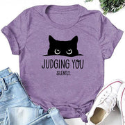 Judging You Slilently Cat Print Women Slogan T-Shirt