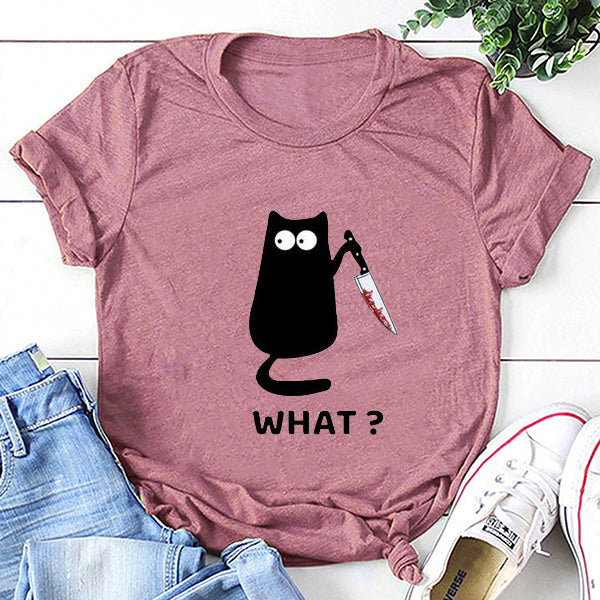 What? Hot Sale Funny Cat Printed Fashion T-Shirt