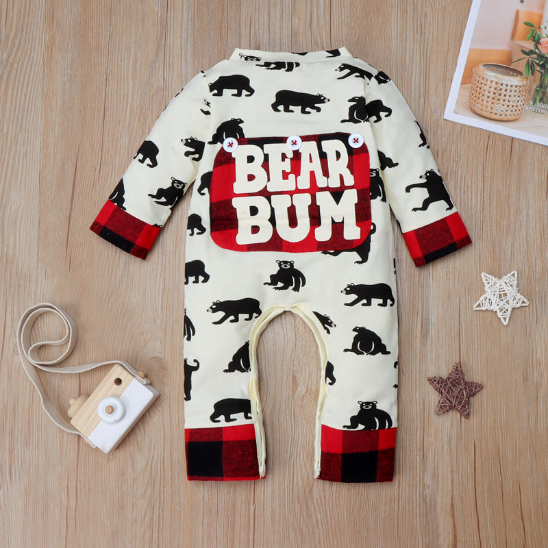 “BEAR BUM” Full Bear Printed Baby Jumpsuit