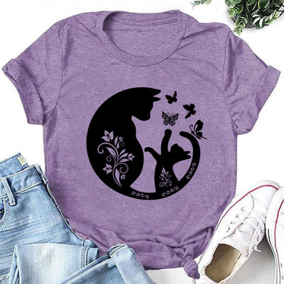 Lovely Butterfly Cat Print Women Slogan T-Shirt