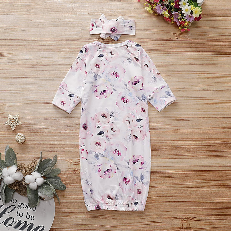 Baby NewBorn Lovely Floral Print Pajamas and Headband