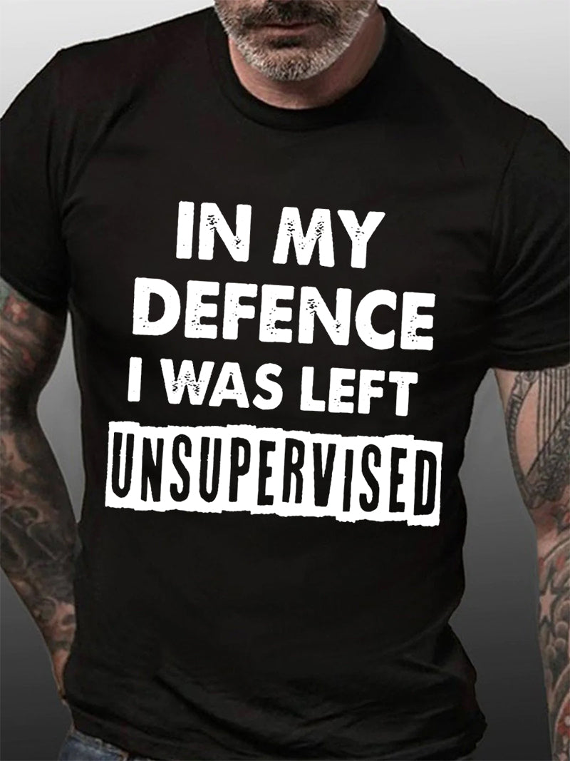 In My Defence I Was Left Print Men Slogan T-Shirt