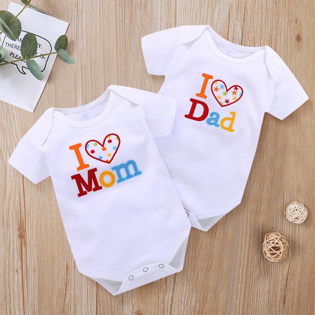 2PCS "I Love Mom/Dad" Lovely Letter Printed Baby Romper