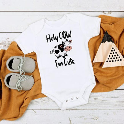 Holy Cow I'm Cute Cow Printed Baby Romper