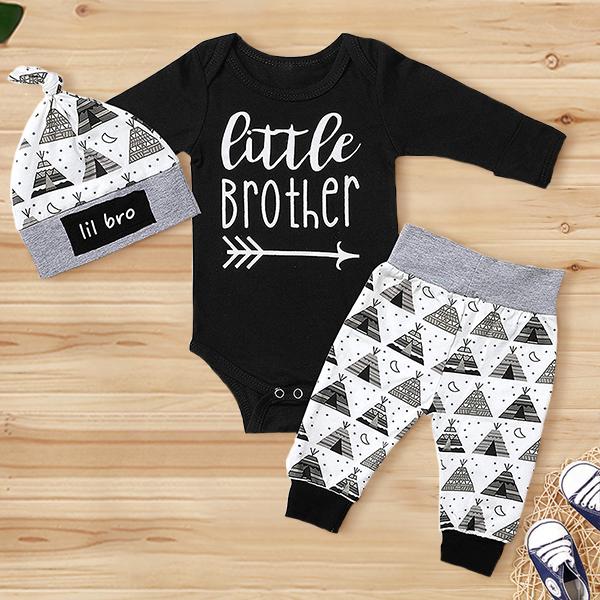 3PCS "Little Brother" Cartoon Pattern Printed Baby Set