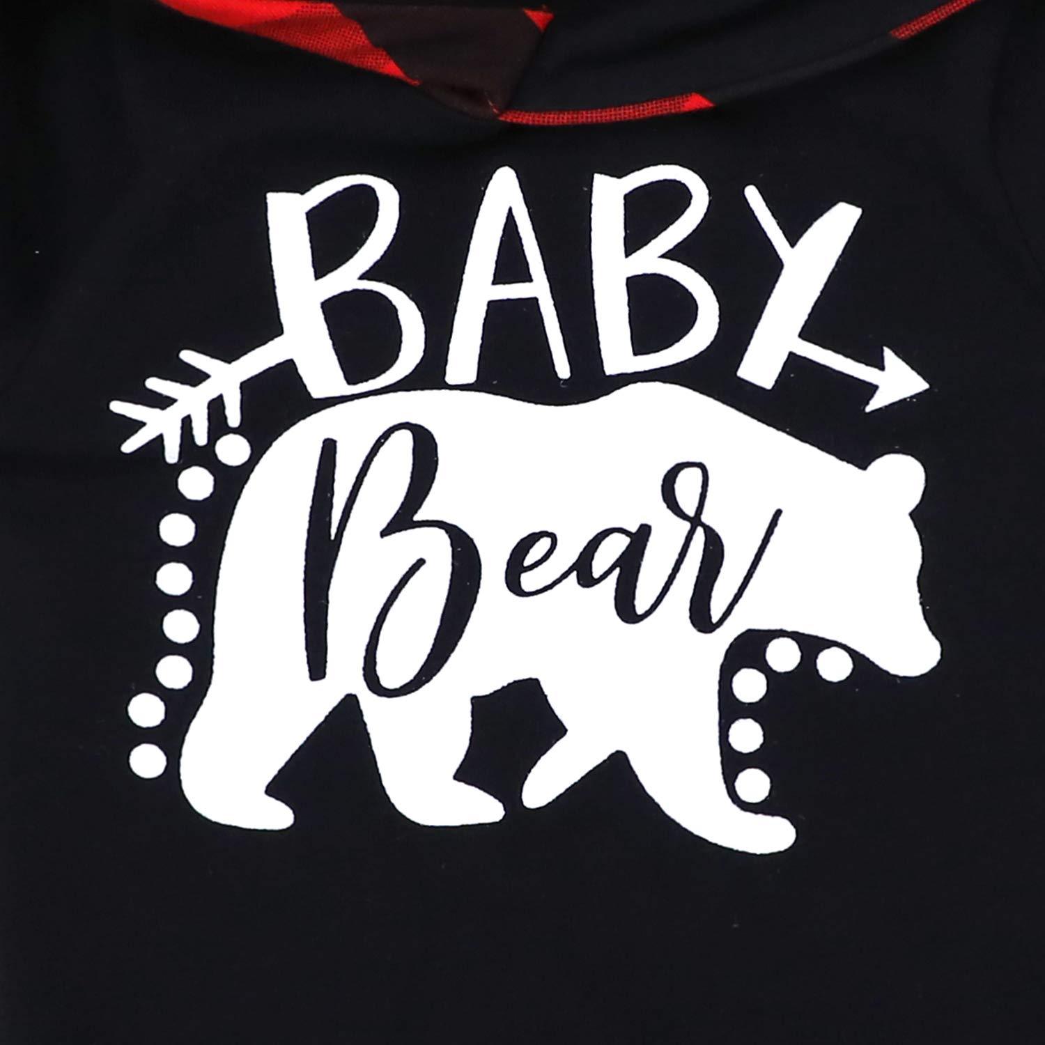Ensemble 2 pièces avec sweat à capuche et pantalon en treillis pour bébé fille et garçon, avec lettres imprimées «Baby Bear», oreilles 3D