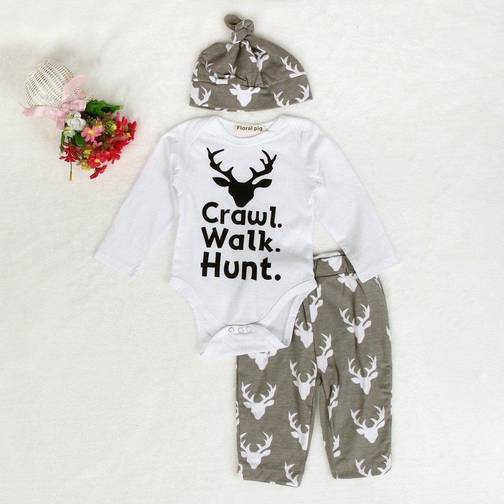 Allover Deer Printed Romper with Pants Set