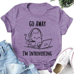 T-shirt avec slogan pour femme, imprimé chat, va-t'en, je suis introverti 