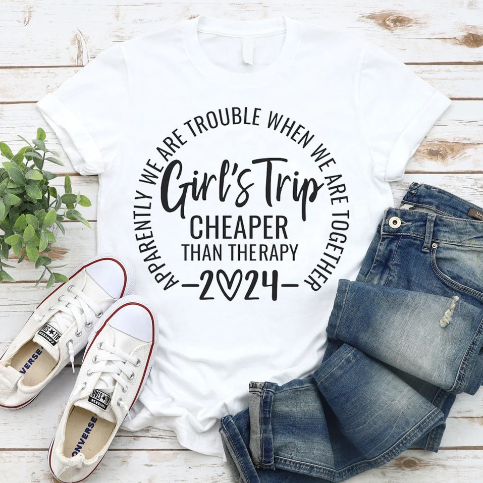 Girl's Trip 2024 Cheaper Letter Print Women Slogan T-Shirt