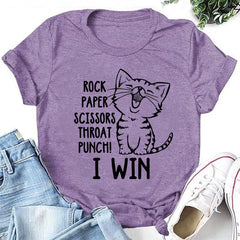 T-shirt avec slogan imprimé Rock Paper Scissors pour femme 