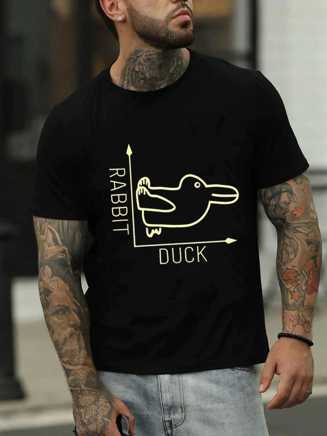 T-shirt à slogan pour hommes imprimé lapin et canard 