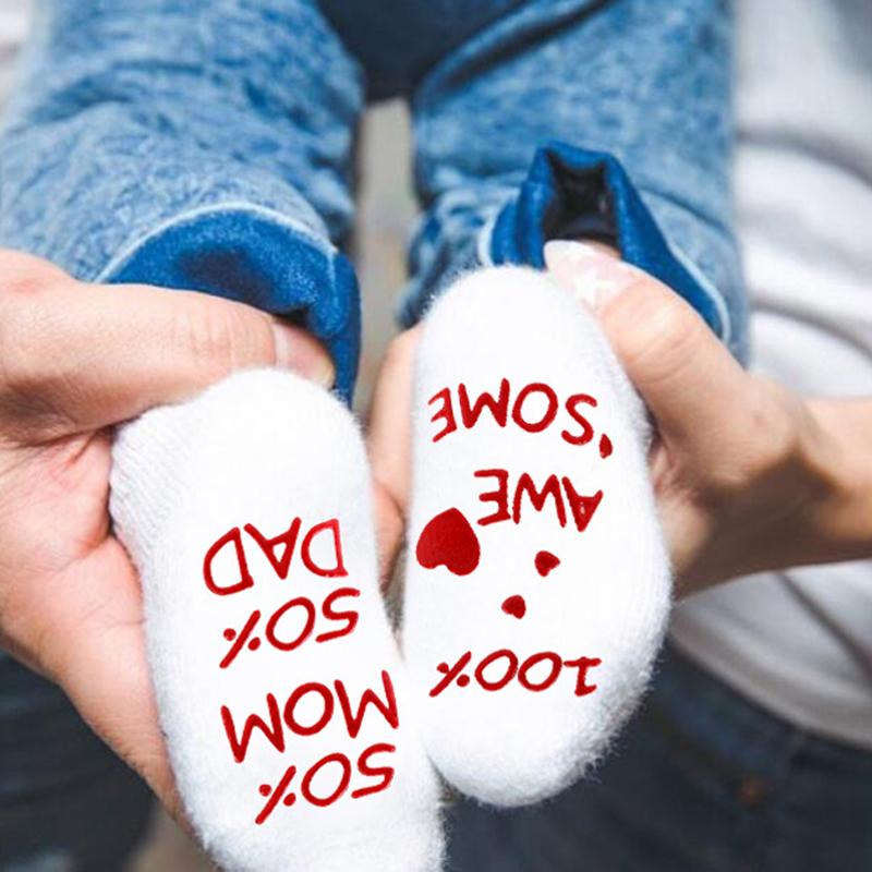 1 paire de chaussettes souples mignonnes pour nouveau-né, bébé garçon et fille, lettres imprimées