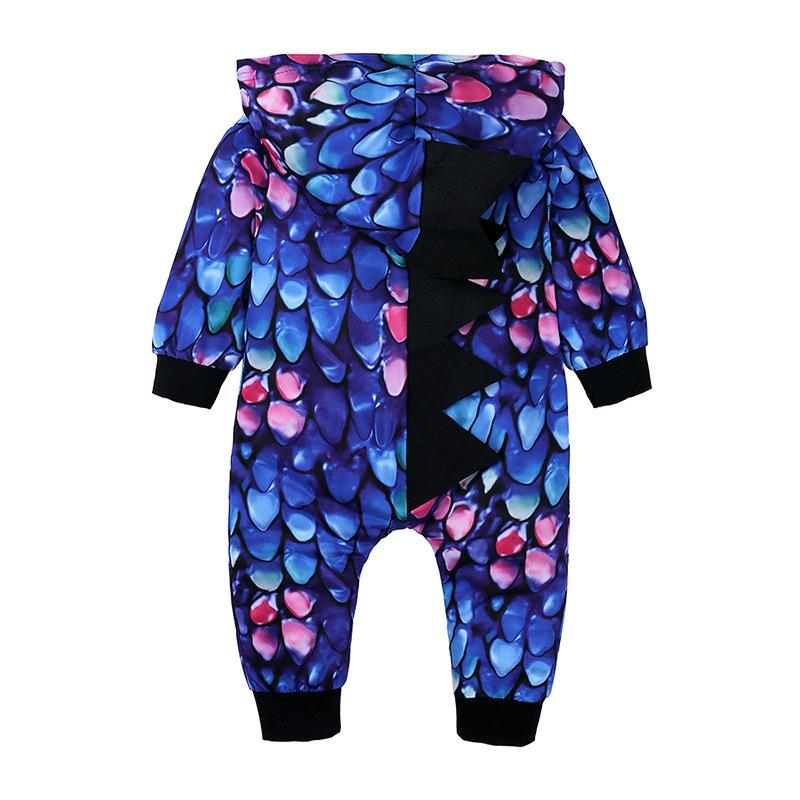 Cool Dinosaur Style Printed Hoodie Baby Jumpsuit