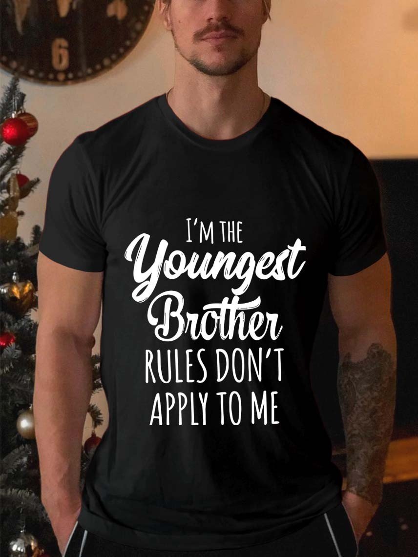 Je suis le plus jeune frère imprimé T-shirt avec slogan pour hommes 