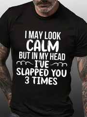 I May Look Calm Print Men Slogan T-Shirt