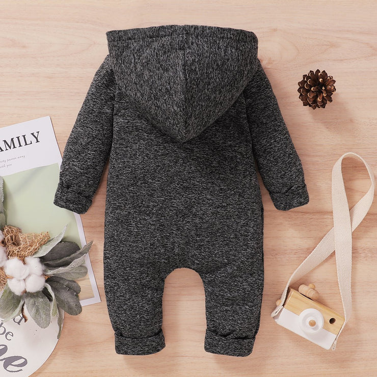Autumn And Winter Lovely Dark Grey Printed Long-sleeve Baby Hoodie Jumpsuit