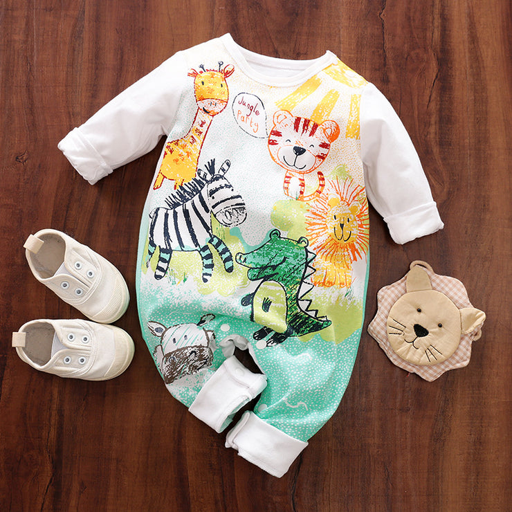 Lively Colored Pencil Animals Printed Baby Jumpsuit