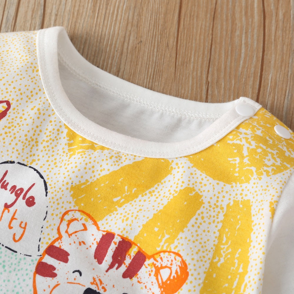 Lively Colored Pencil Animals Printed Baby Jumpsuit