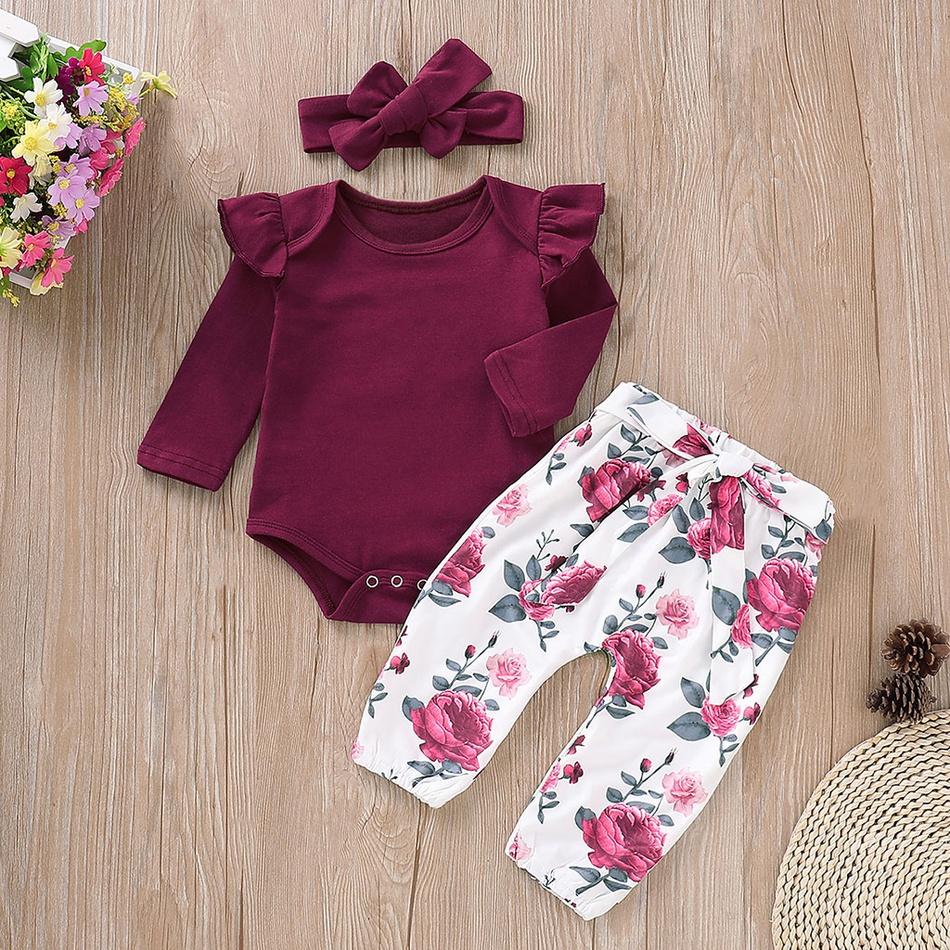 Ruffle Romper & Floral Pant & Headband