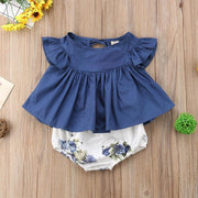 2-piece Flutter-sleeve Top and Shorts for Baby Girl