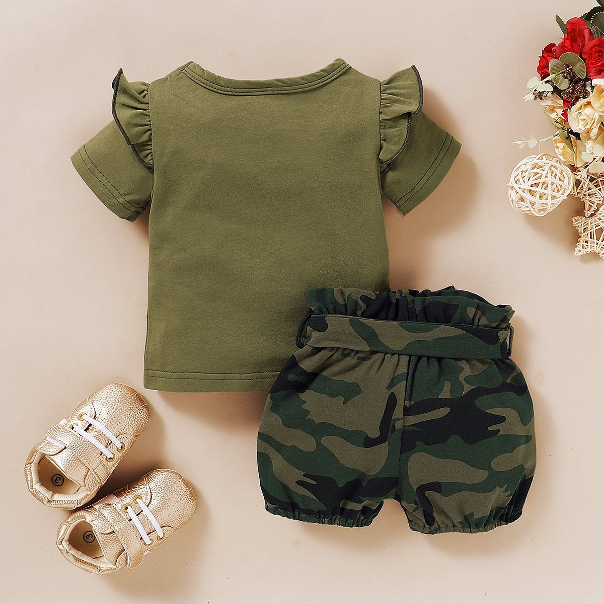 ”Daddys Girl“ Ruffle Shoulder Top With Camouflage Shorts Baby Set