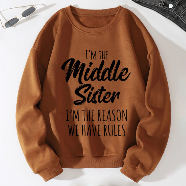 Sweat-shirt à épaules tombantes pour femmes, imprimé I'm The Middle Sister, avec slogan 