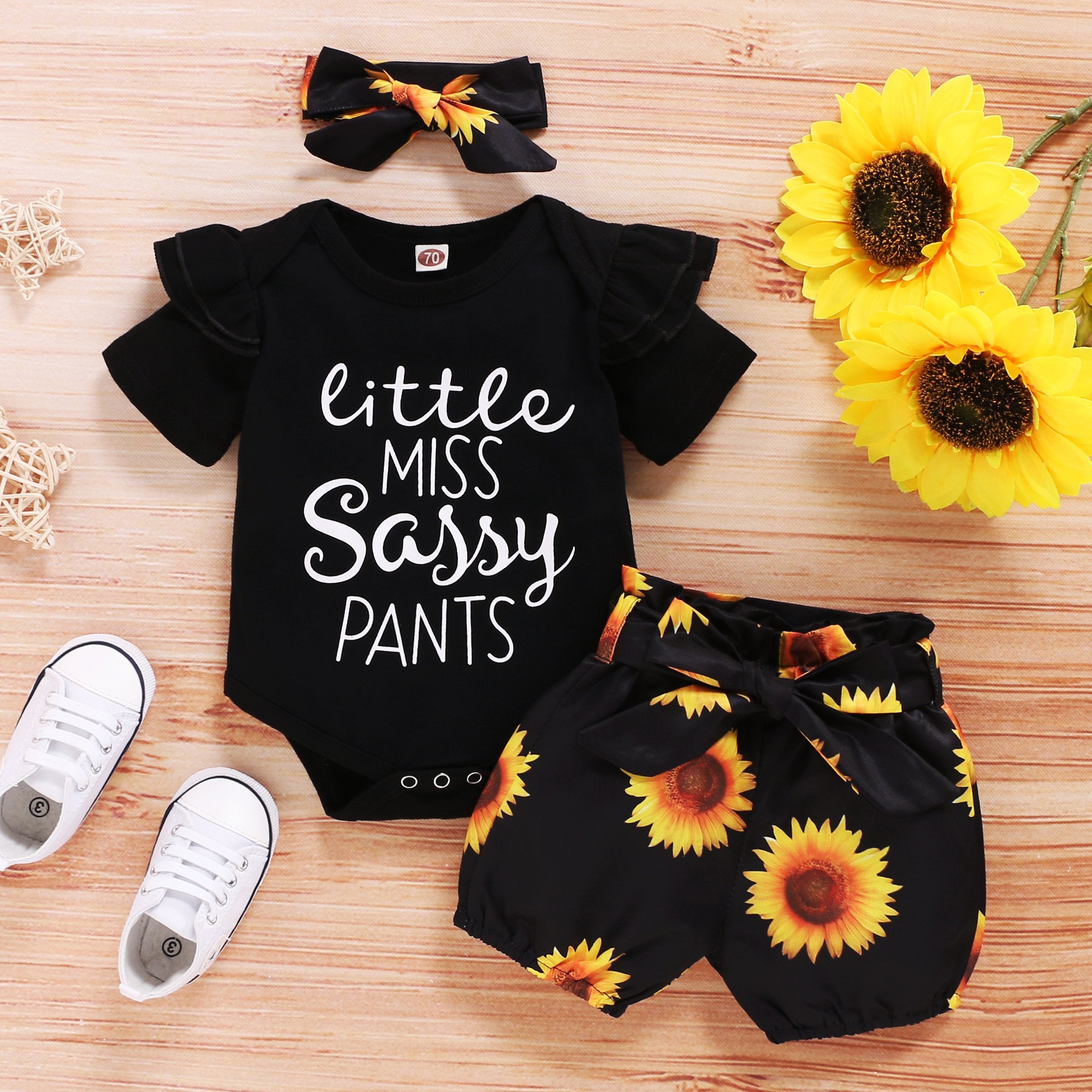 "Little miss sassy pants" Sunflower Short Baby Set