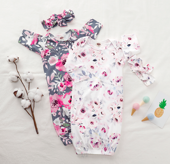 Baby NewBorn Lovely Floral Print Pajamas and Headband