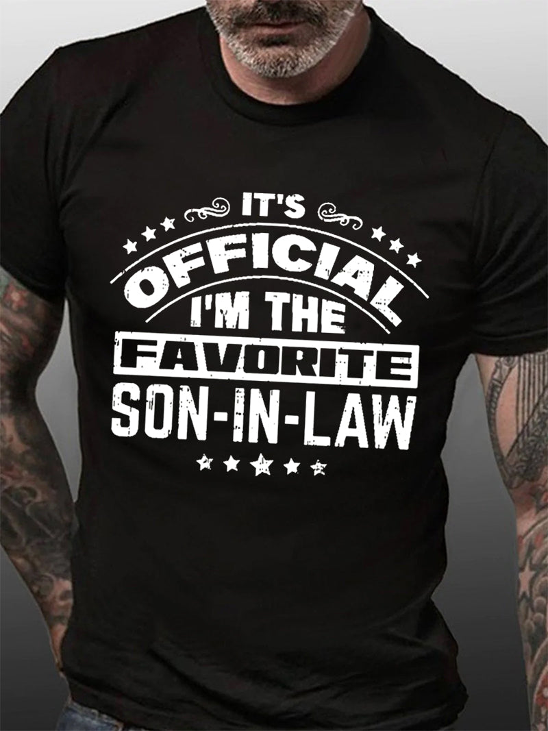 C'est officiel, je suis le gendre préféré imprimé T-Shirt avec slogan pour hommes 