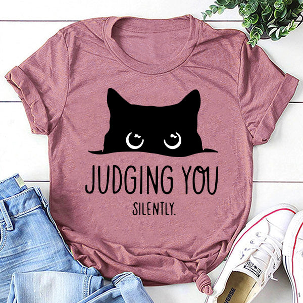 Judging You Slilently Cat Print Women Slogan T-Shirt