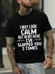 T-shirt avec slogan «Je peux avoir l'air calme» pour hommes 