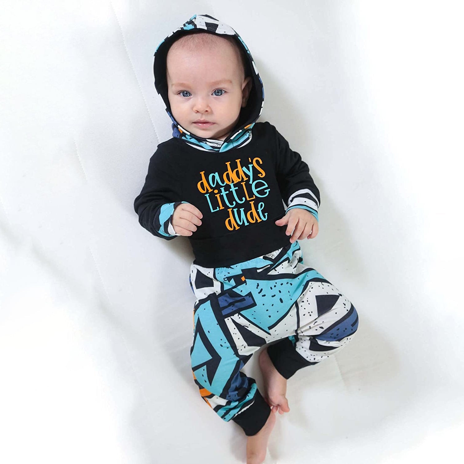 2PCS "Daddy's Little Dude" Letter Printed Baby Boy Hoodie Set