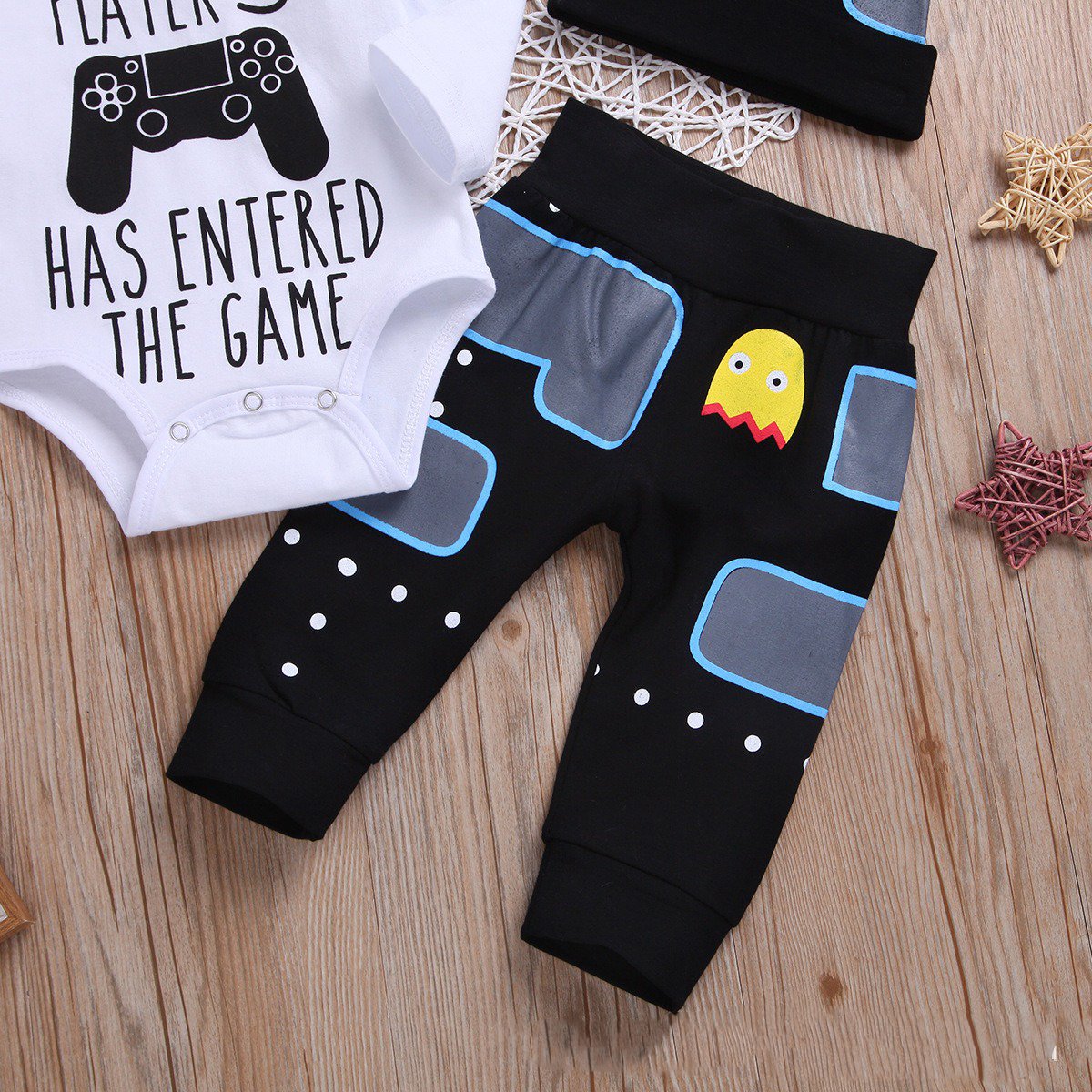 3PCS "Player 3 Has Entered The Game" Letter Printed Romper with Pants Baby Set