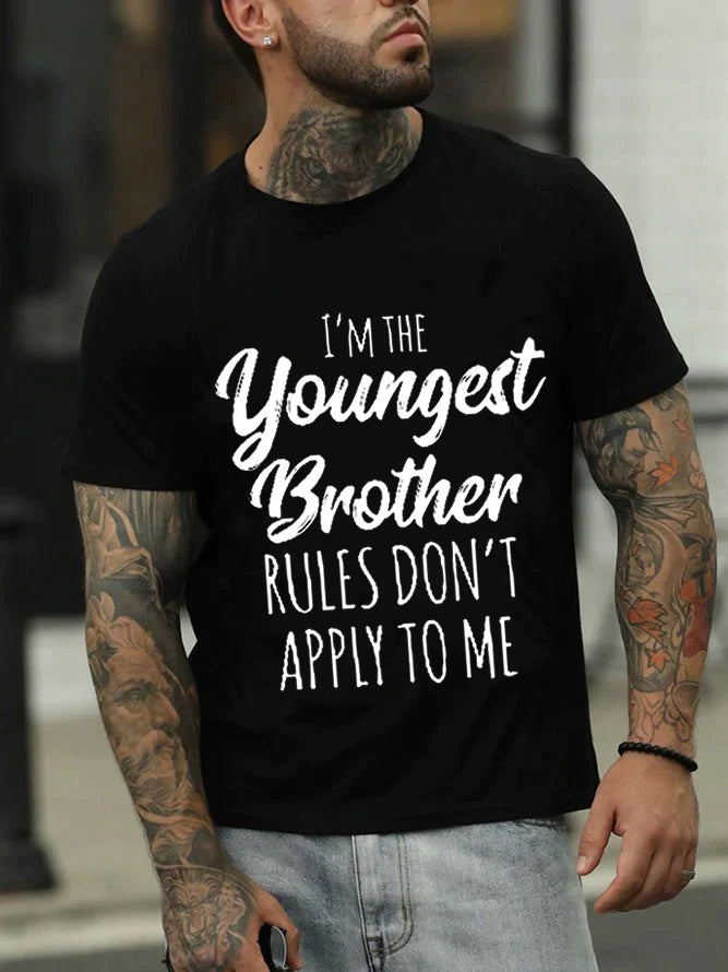 Je suis le plus jeune frère imprimé T-shirt avec slogan pour hommes 