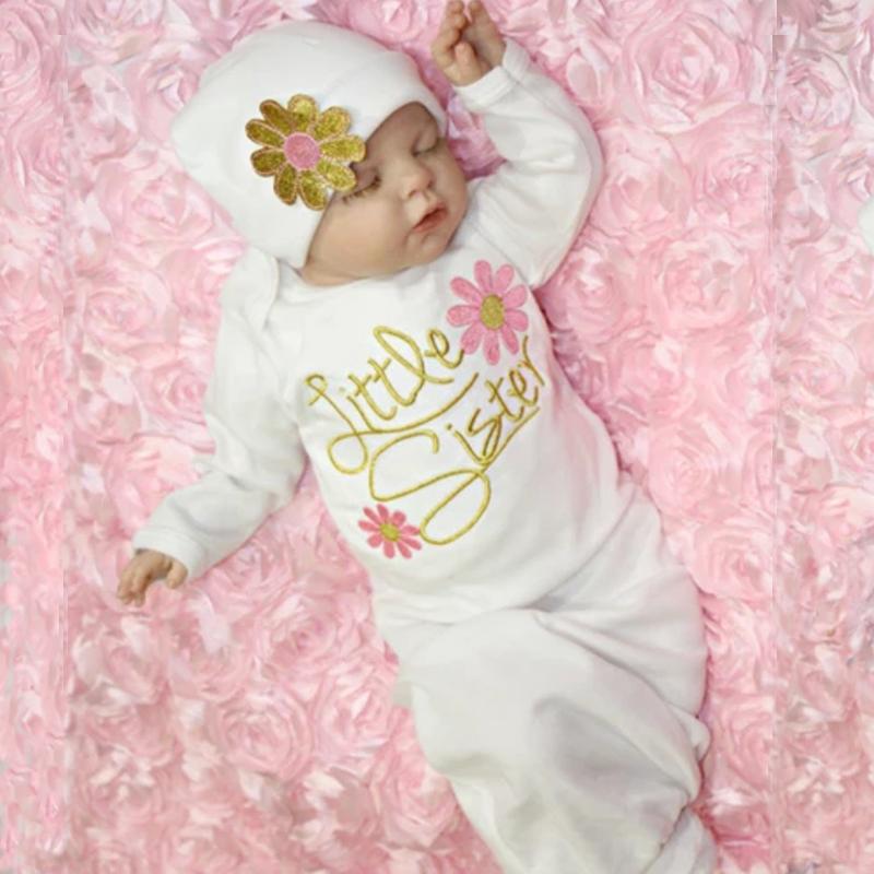 Baby  NewBorn Little Sister Floral Print Pajamas and Hat